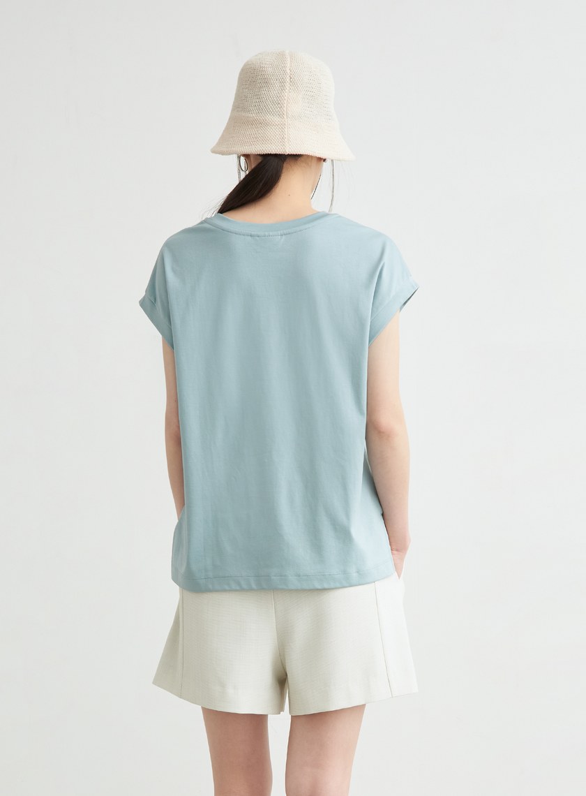 休閒寬鬆印花無袖上衣