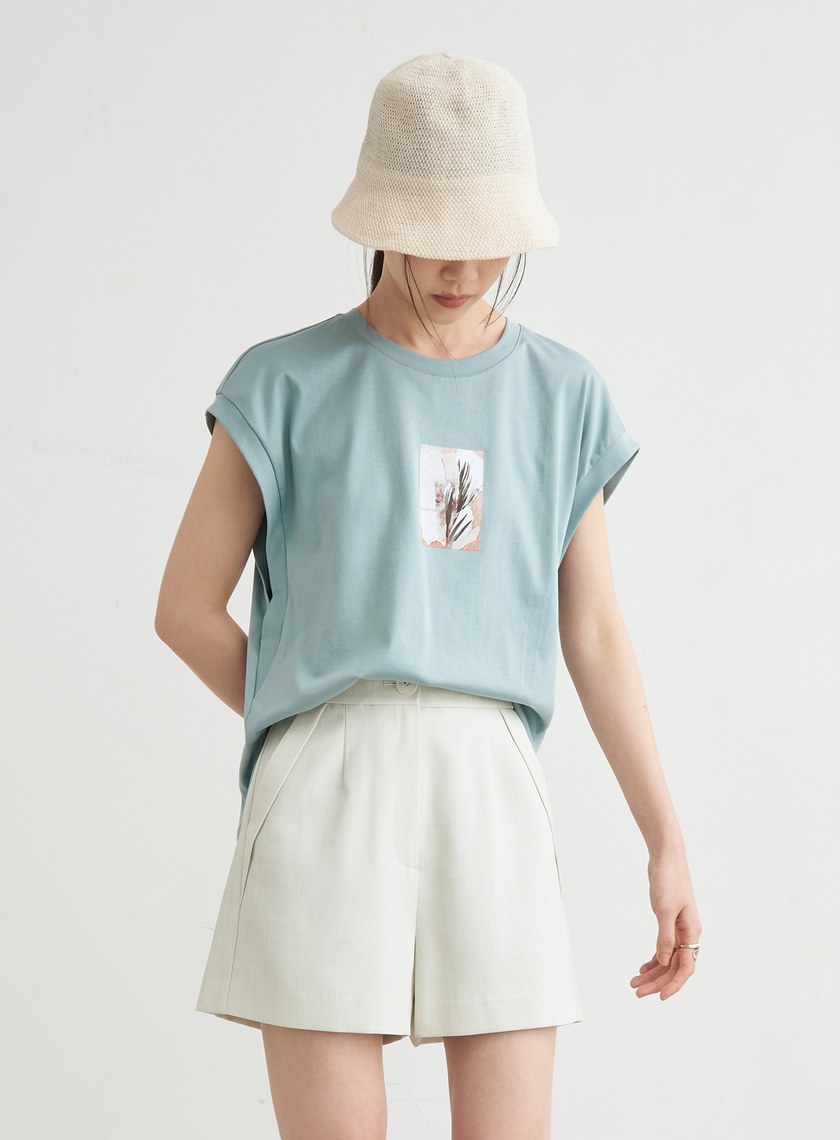 休閒寬鬆印花無袖上衣