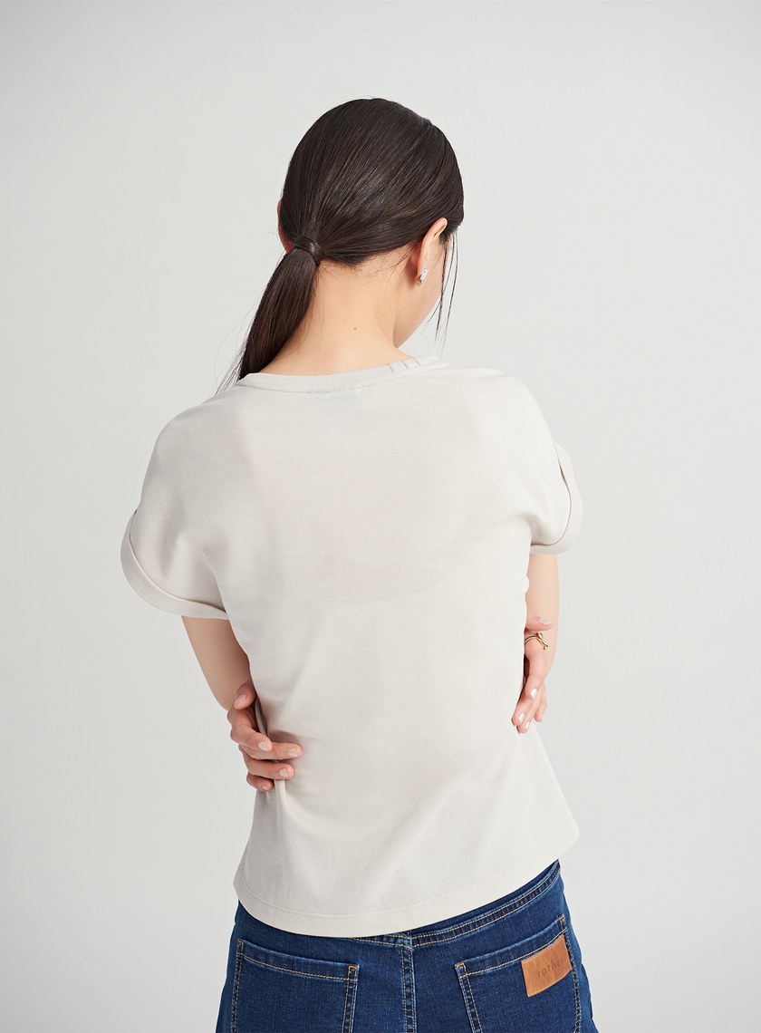 光影線條印花反摺袖上衣