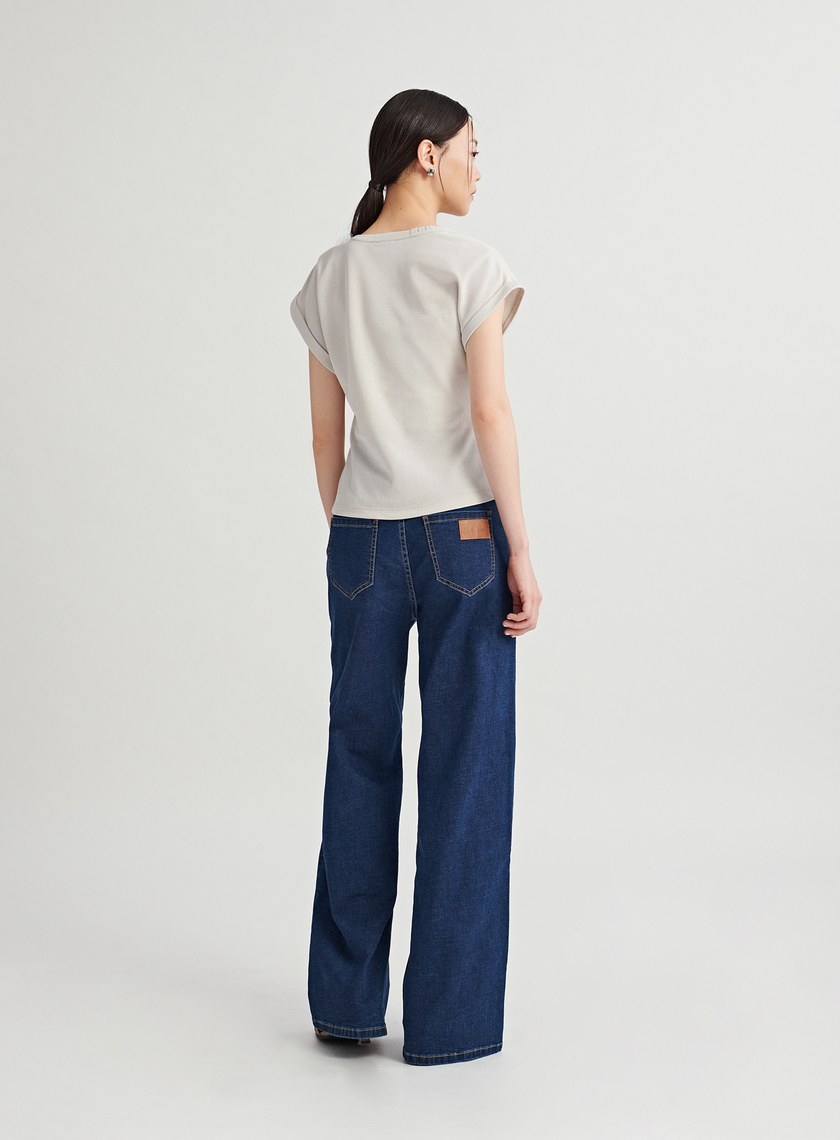 光影線條印花反摺袖上衣