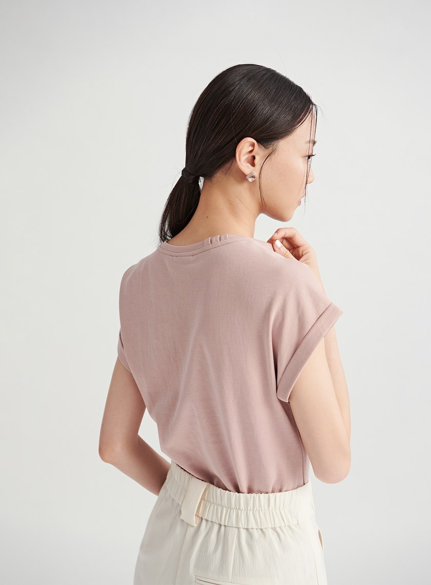 光影線條印花反摺袖上衣