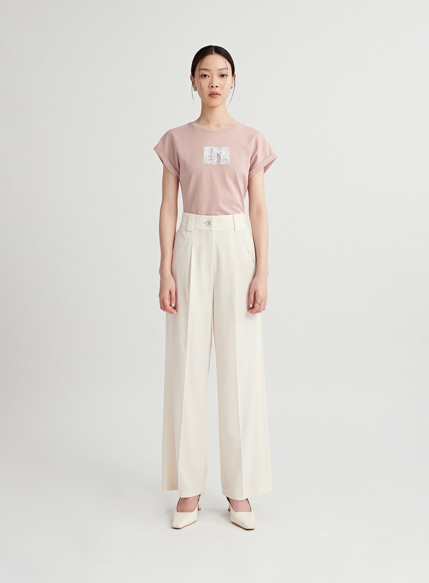 光影線條印花反摺袖上衣