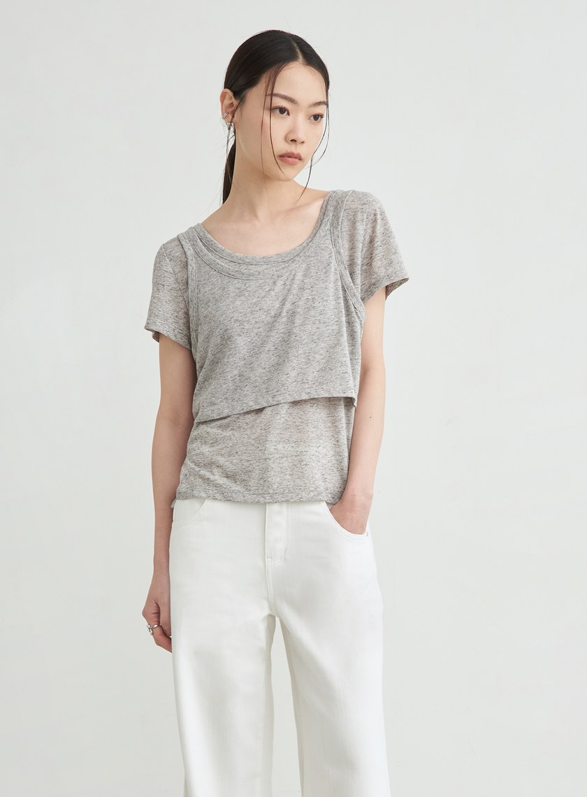 雙層結構兩件式短袖上衣