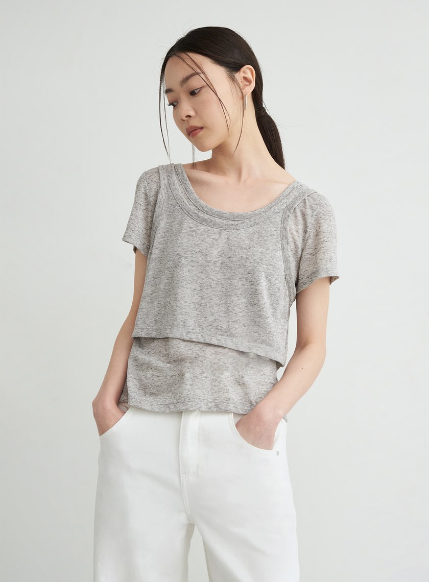 雙層結構兩件式短袖上衣