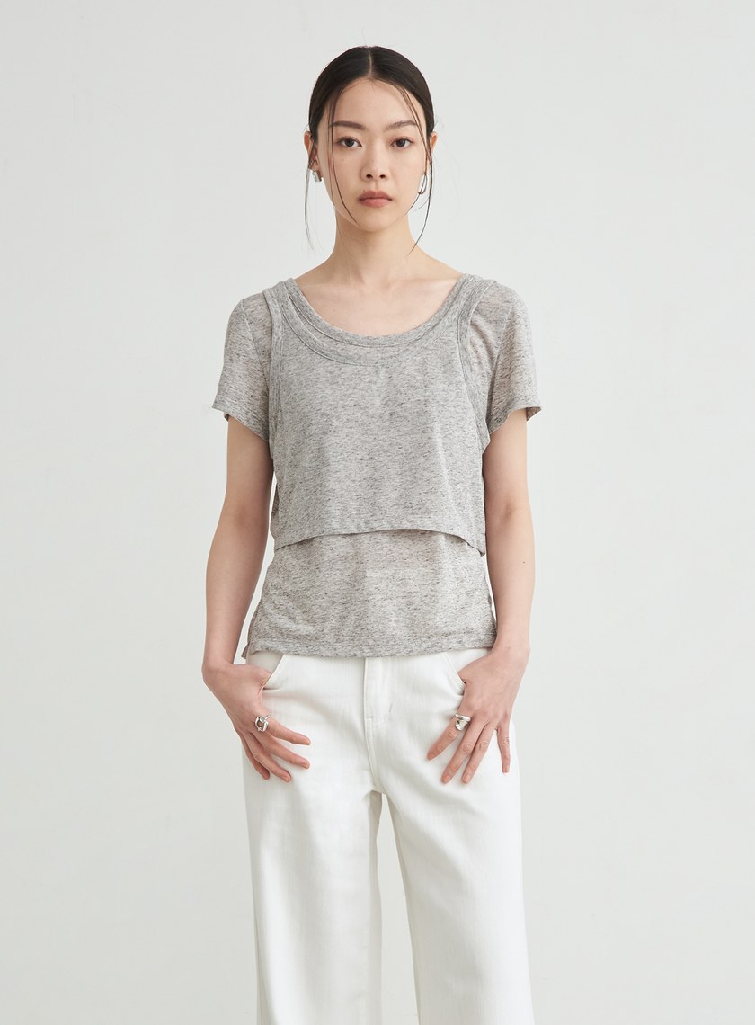 雙層結構兩件式短袖上衣