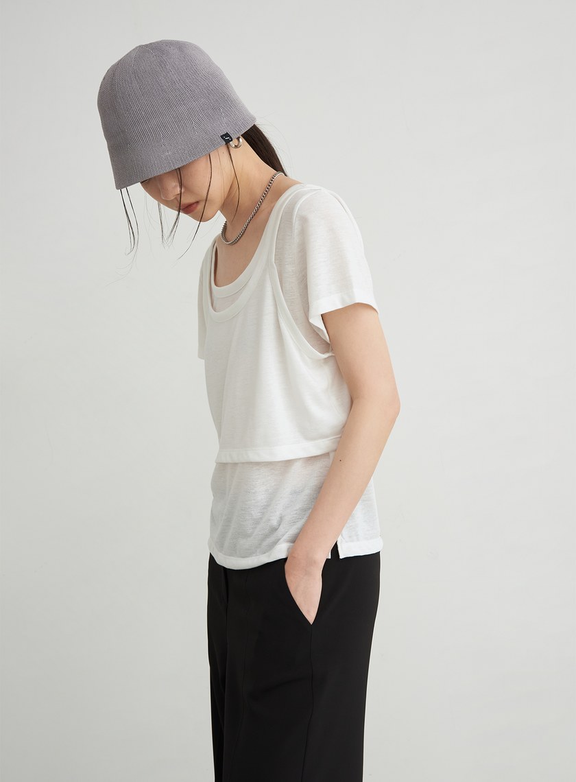 雙層結構兩件式短袖上衣