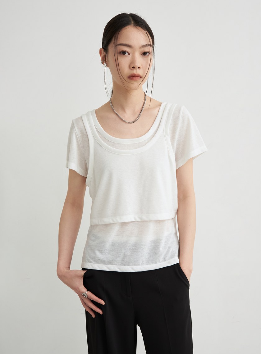 雙層結構兩件式短袖上衣