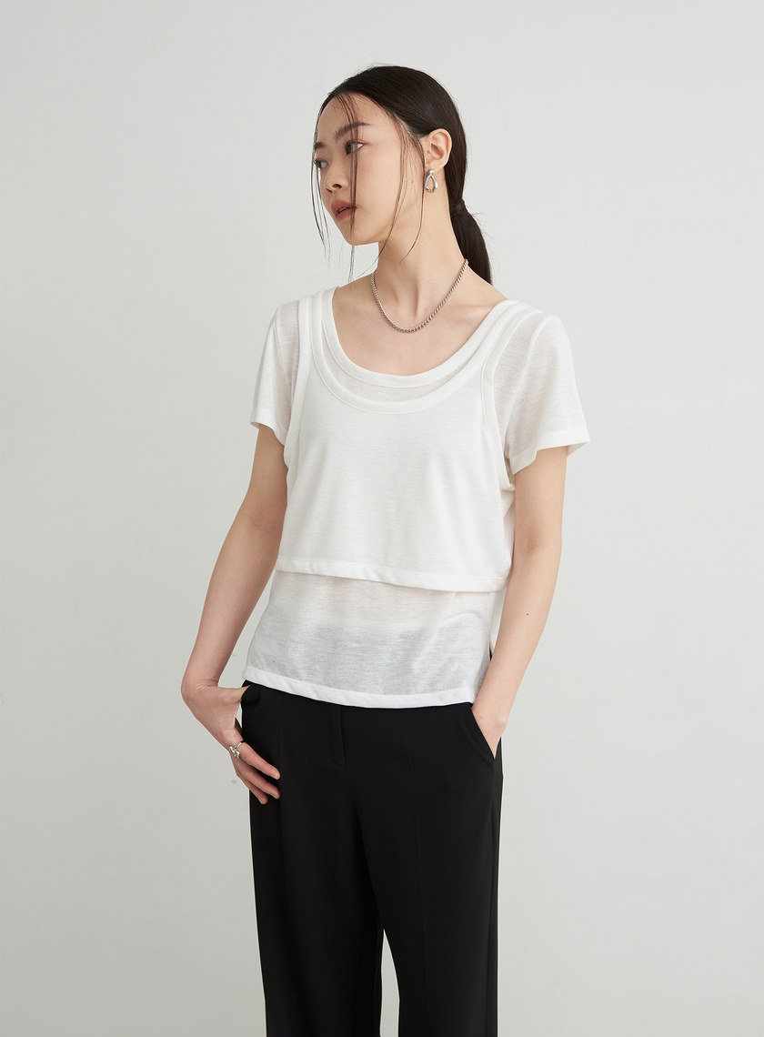 雙層結構兩件式短袖上衣