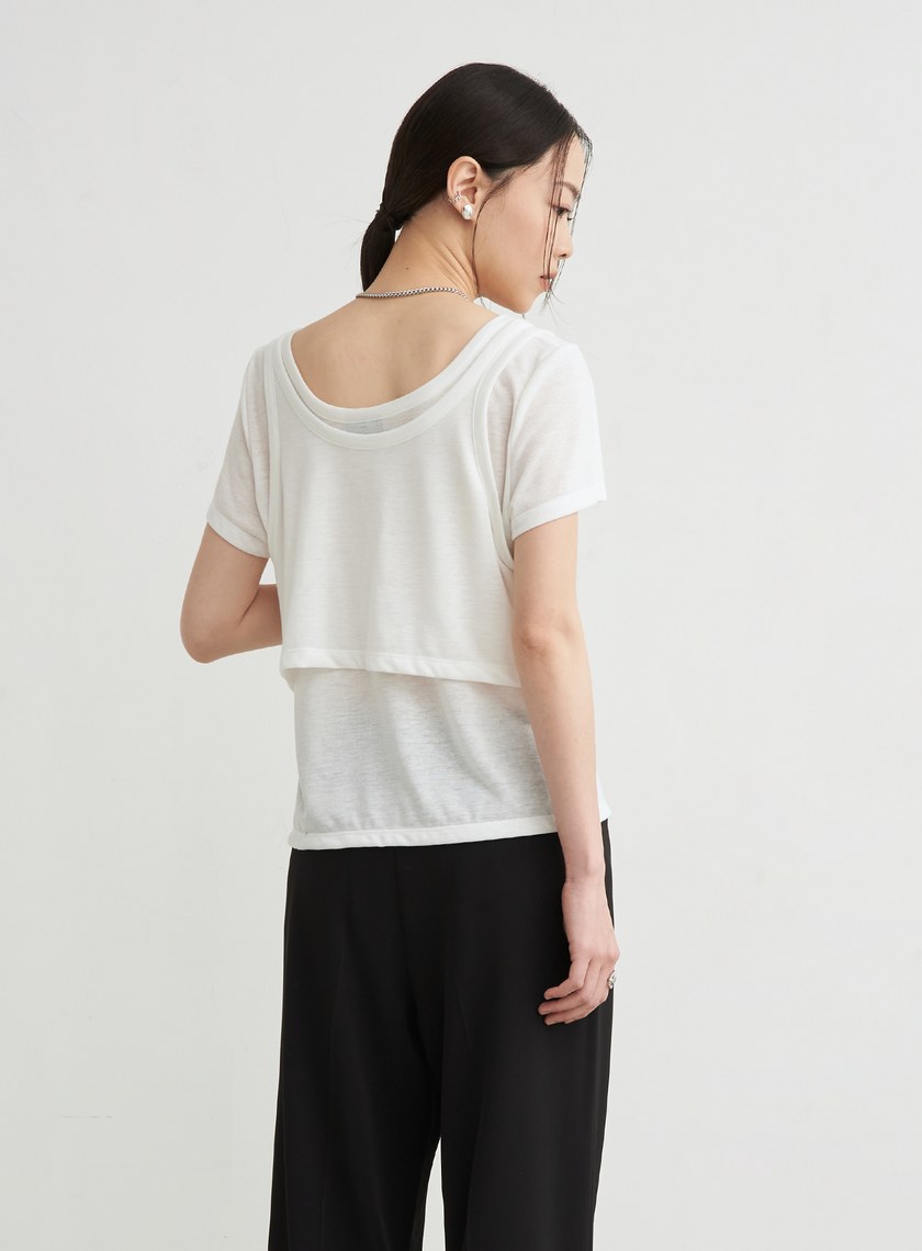 雙層結構兩件式短袖上衣