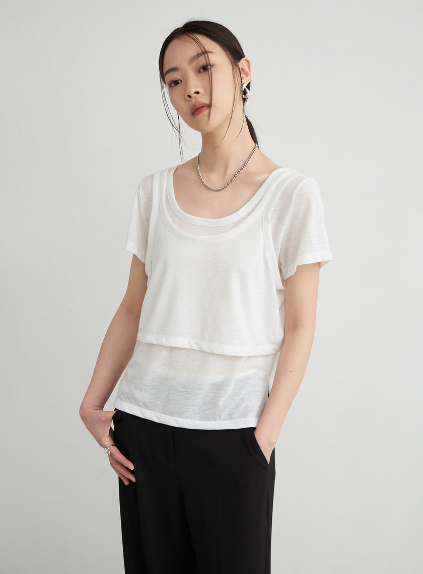 雙層結構兩件式短袖上衣