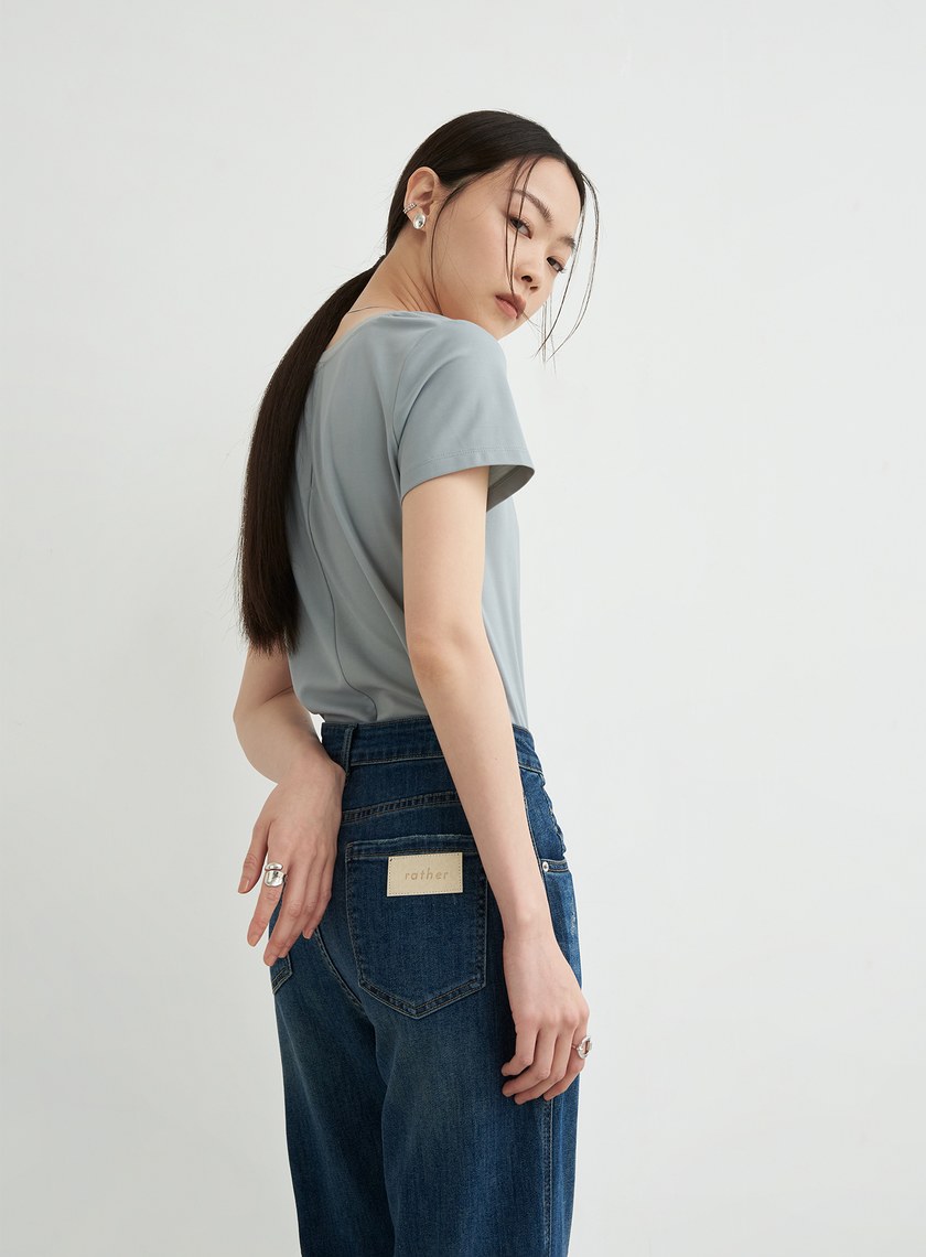 領口拼接細節休閒短袖上衣