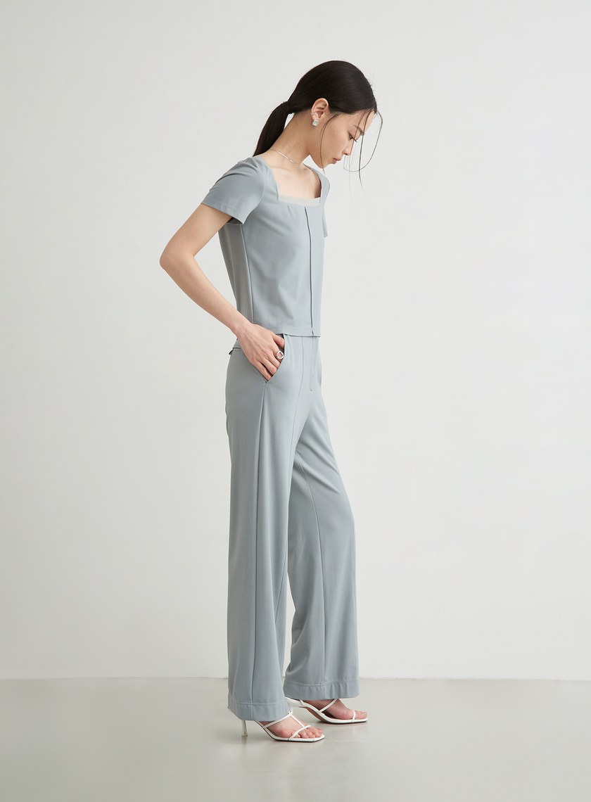 領口拼接細節休閒短袖上衣