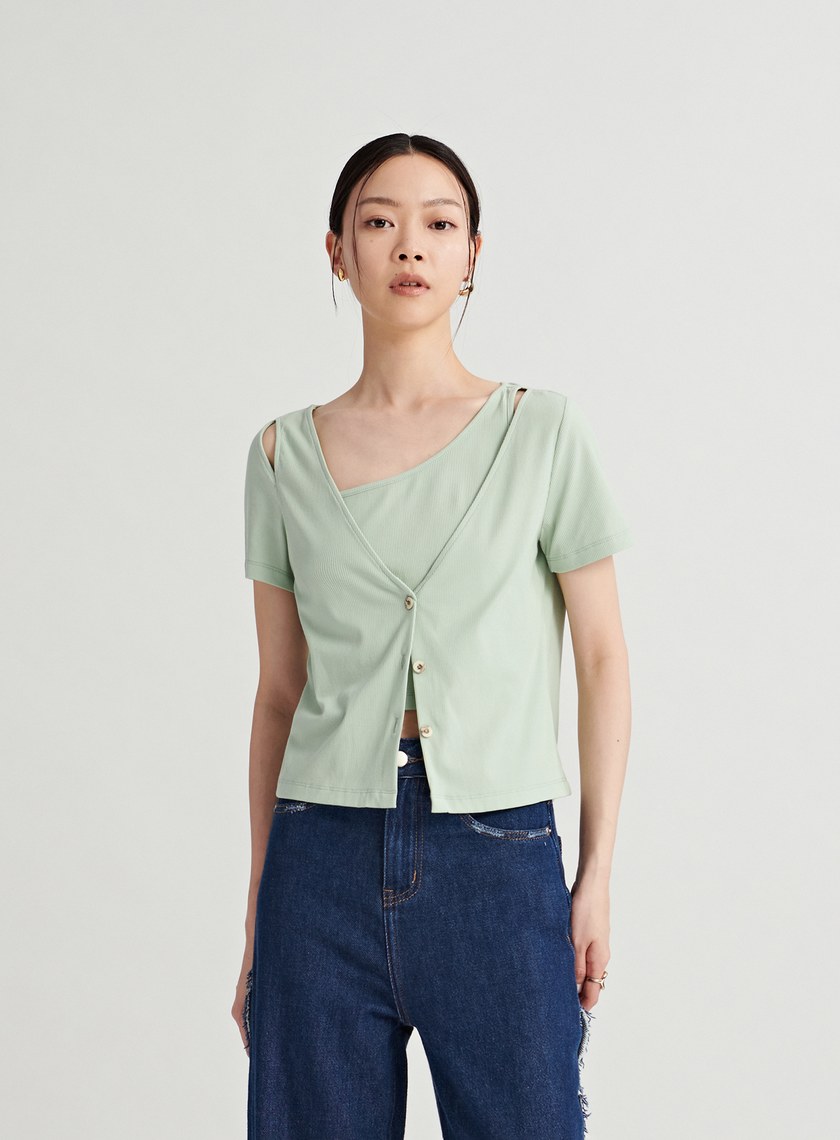 親膚假兩件鏤空針織上衣