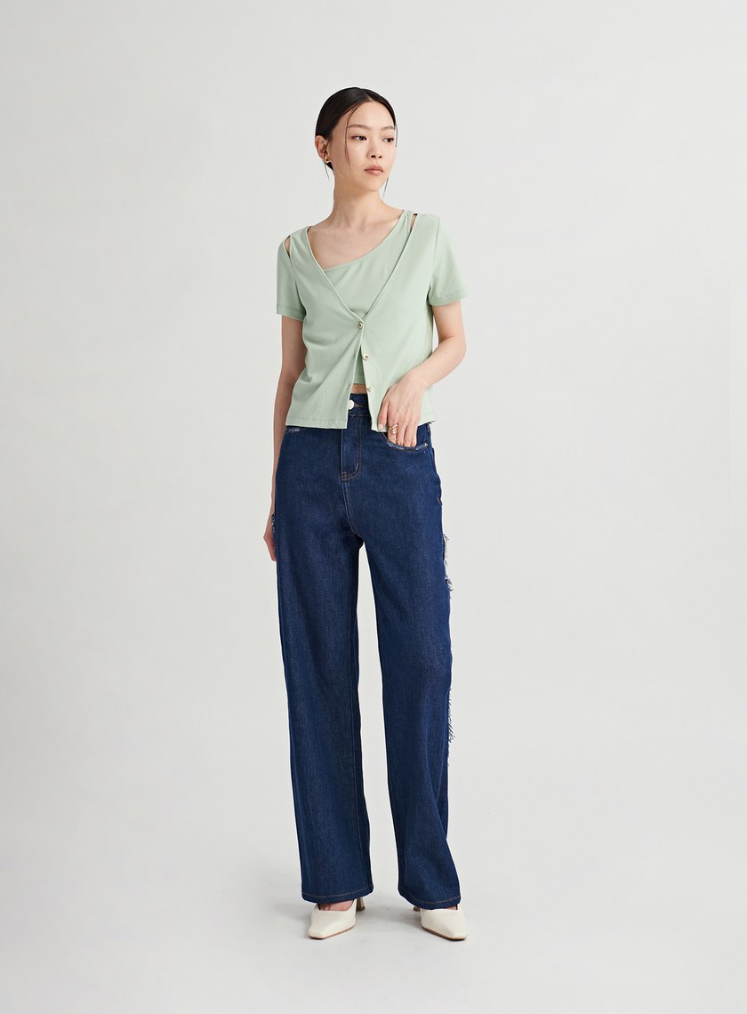 親膚假兩件鏤空針織上衣