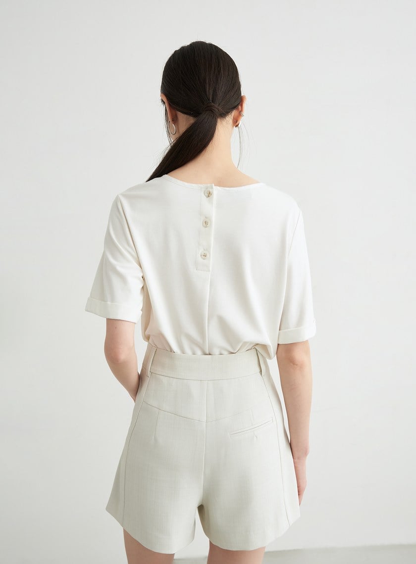 優雅拼接抽皺短袖上衣
