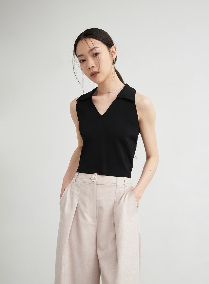 俐落V領針織無袖上衣