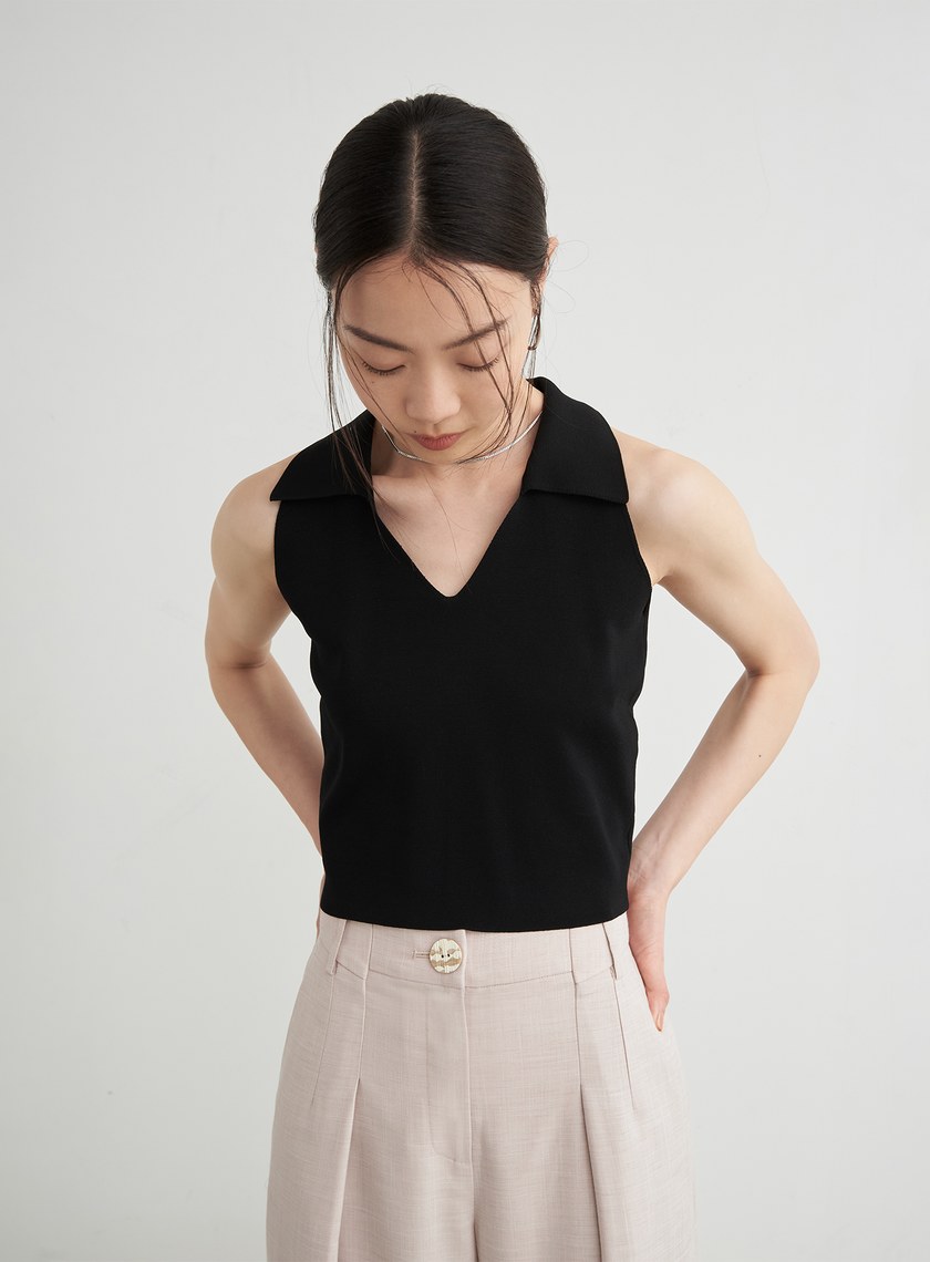 俐落V領針織無袖上衣