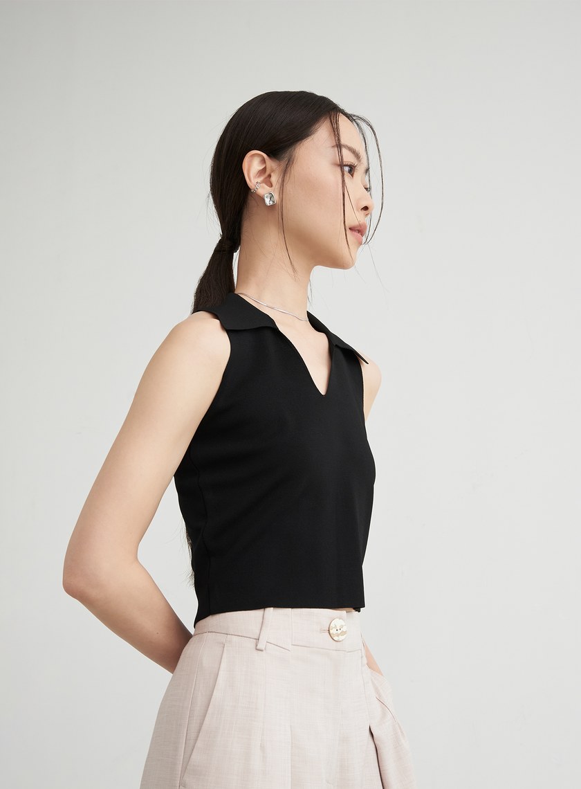 俐落V領針織無袖上衣