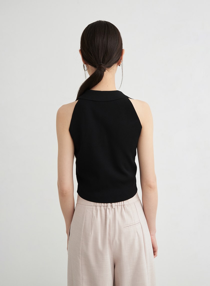 俐落V領針織無袖上衣