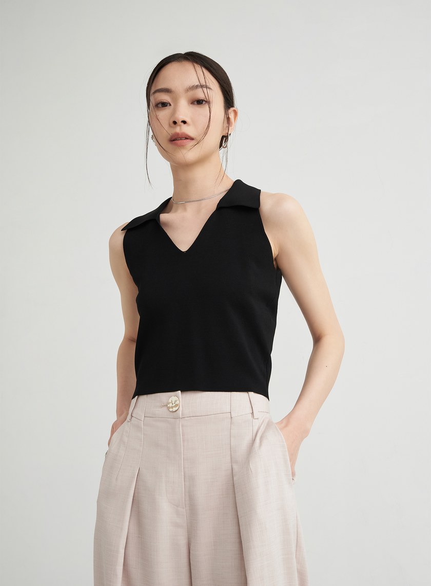 俐落V領針織無袖上衣