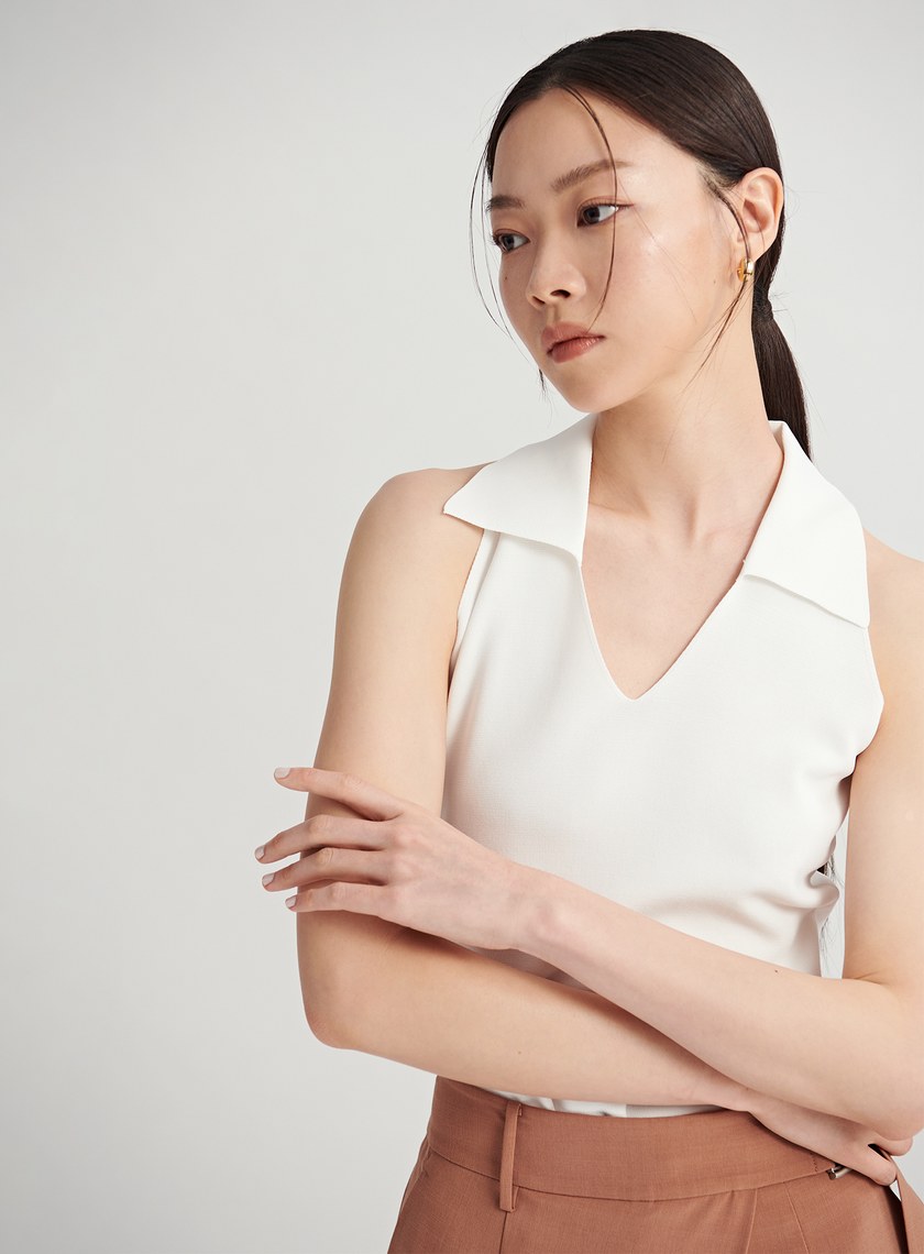 俐落V領針織無袖上衣