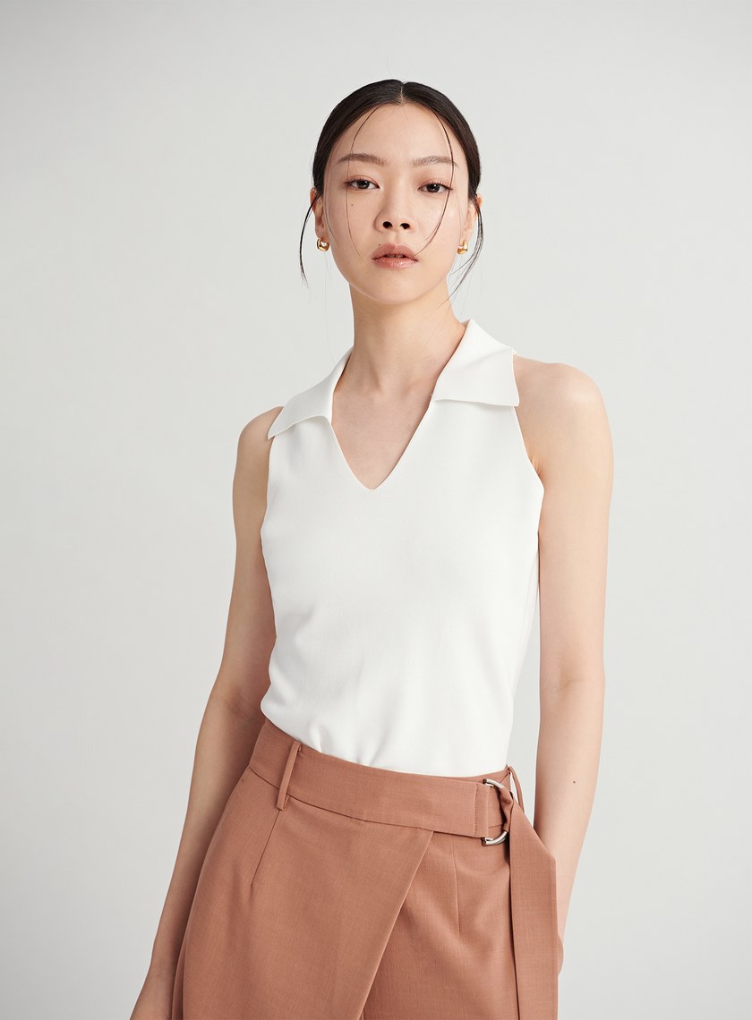 俐落V領針織無袖上衣