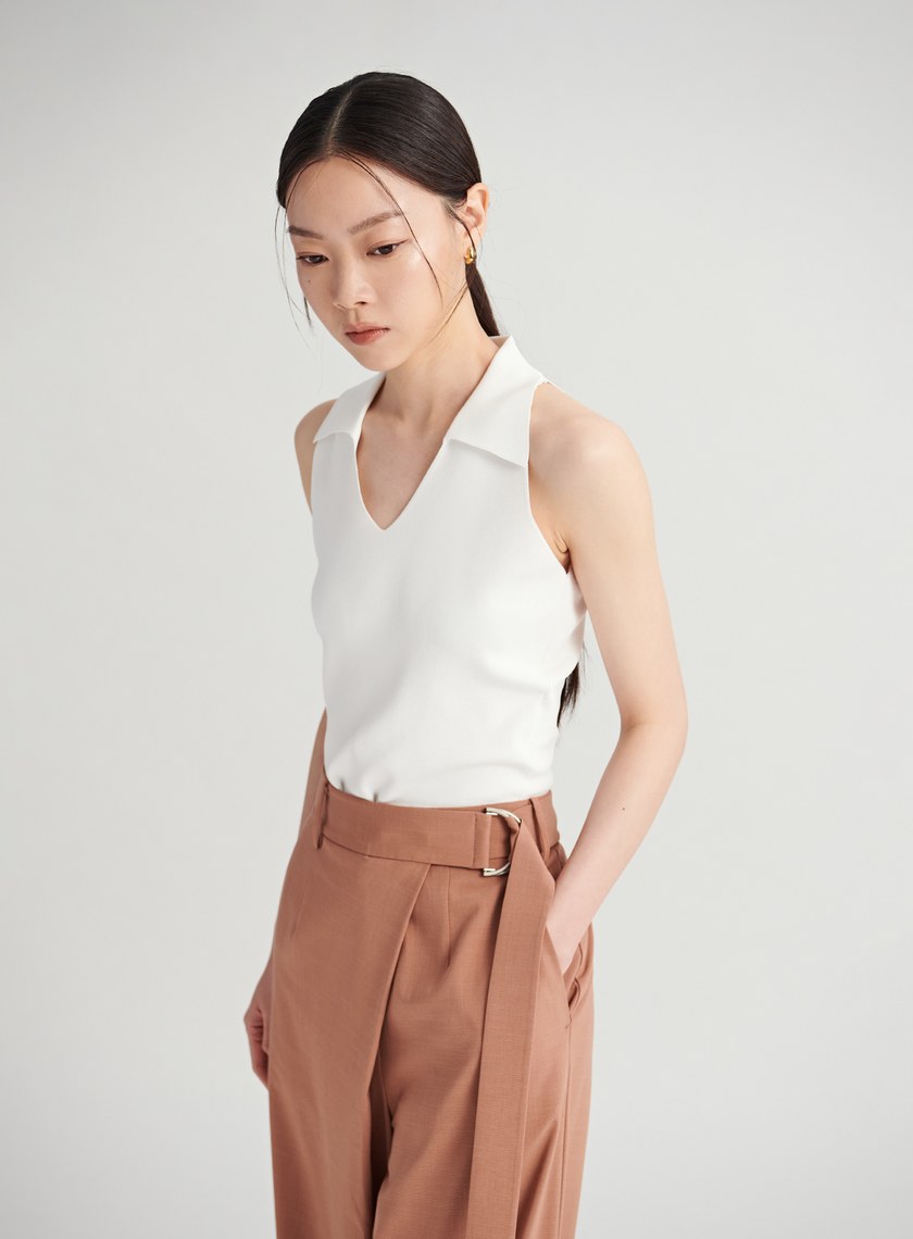 俐落V領針織無袖上衣