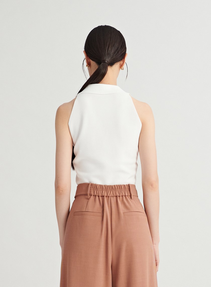 俐落V領針織無袖上衣