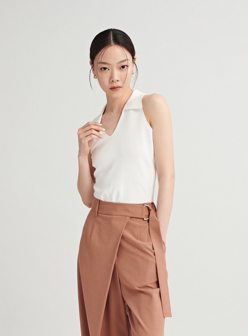 俐落V領針織無袖上衣