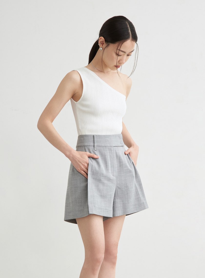 斜肩合身針織無袖上衣