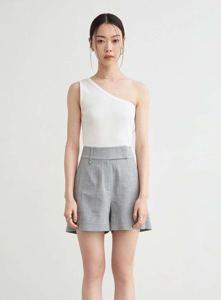 斜肩合身針織無袖上衣