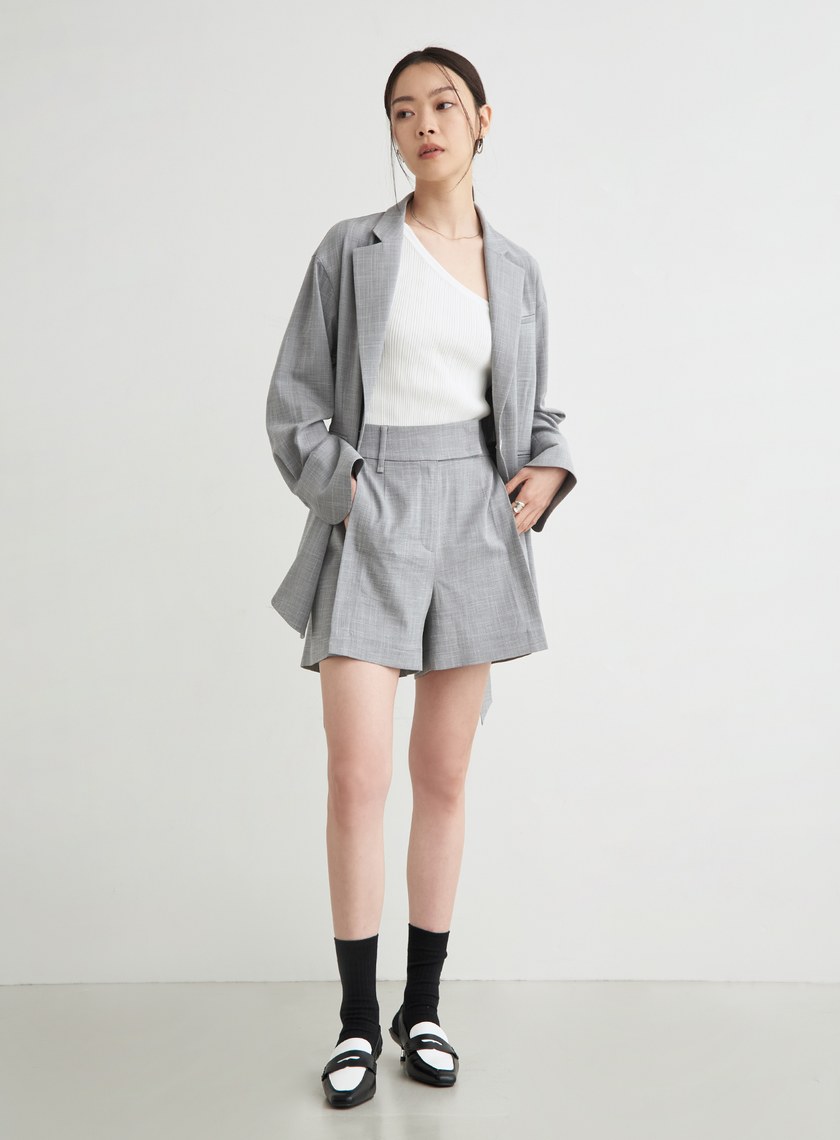 斜肩合身針織無袖上衣