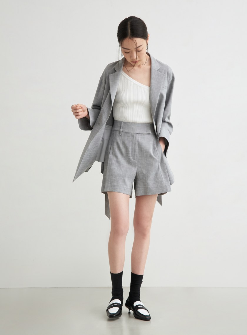 斜肩合身針織無袖上衣