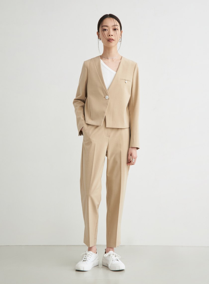 斜肩合身針織無袖上衣