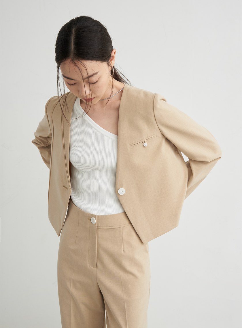 斜肩合身針織無袖上衣