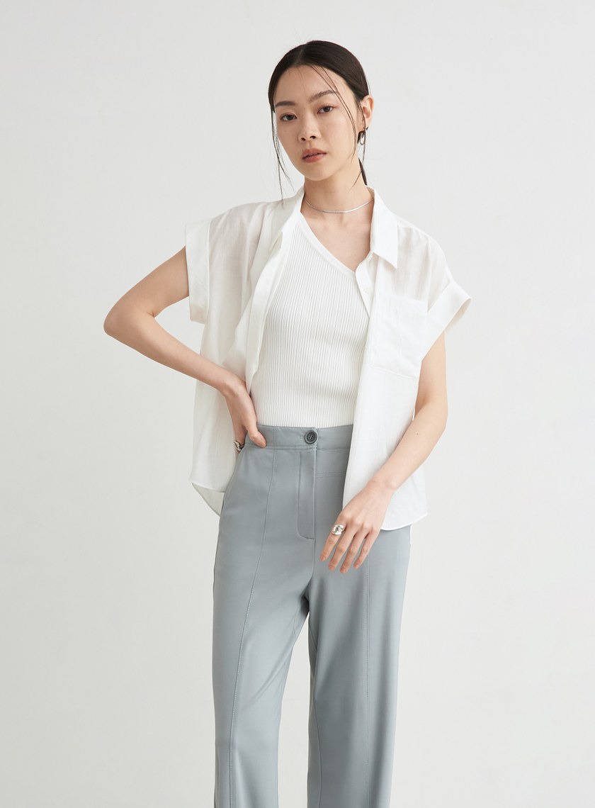 斜肩合身針織無袖上衣