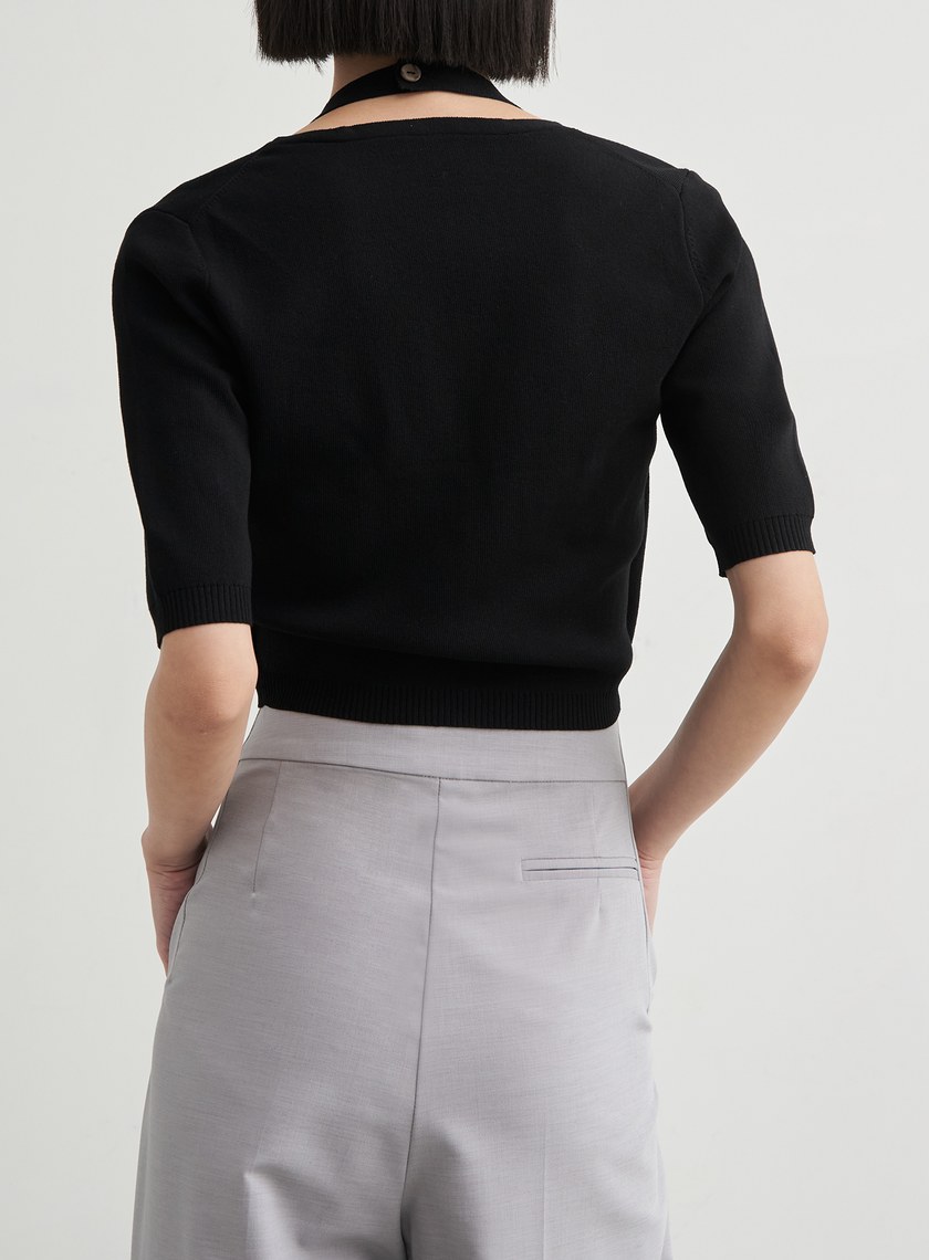 假兩件短版針織短袖上衣