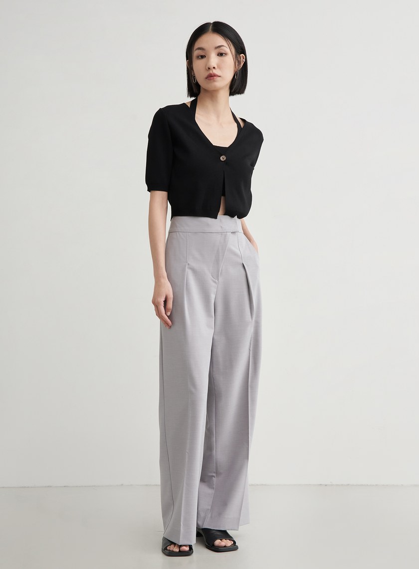 假兩件短版針織短袖上衣