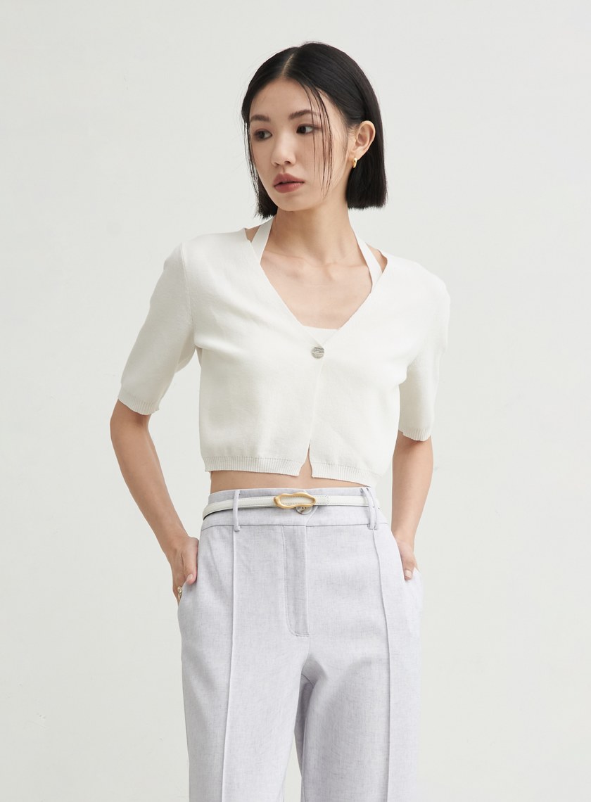 假兩件短版針織短袖上衣