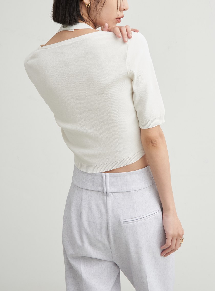 假兩件短版針織短袖上衣