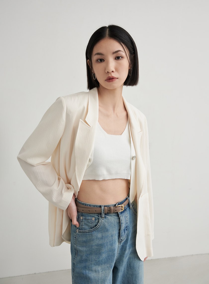 假兩件短版針織短袖上衣