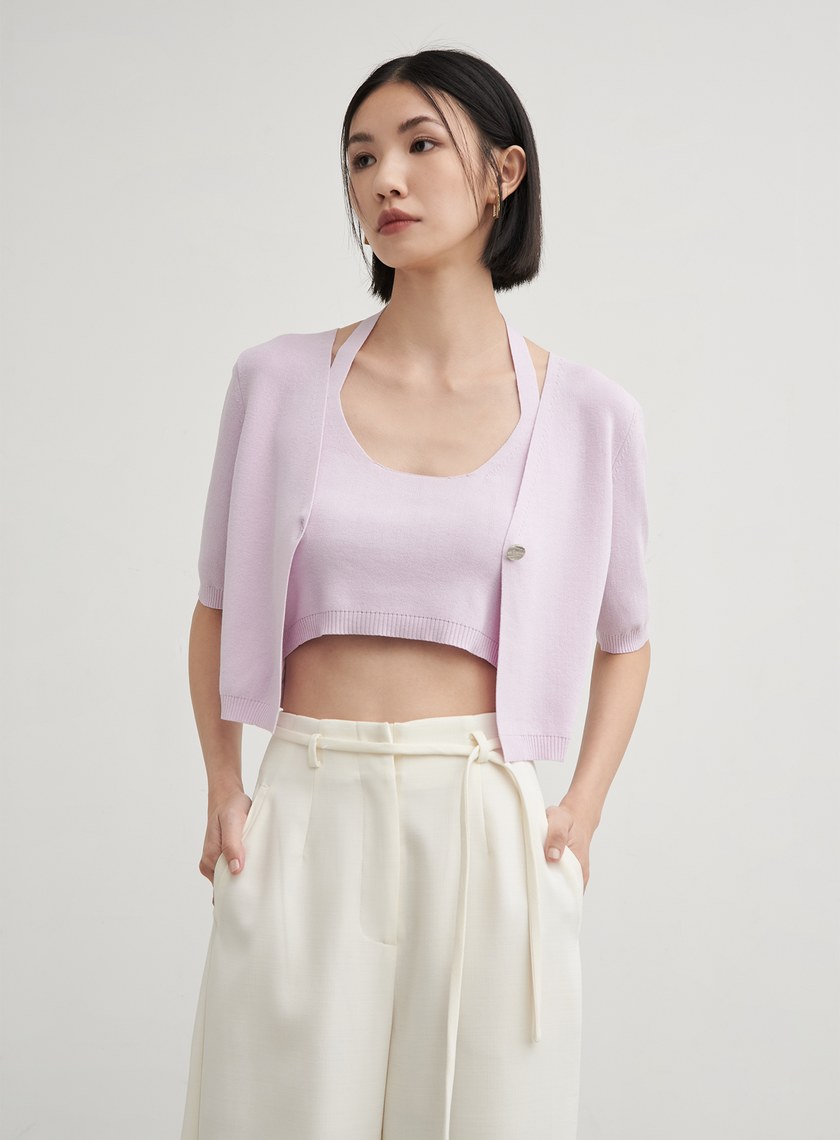 假兩件短版針織短袖上衣