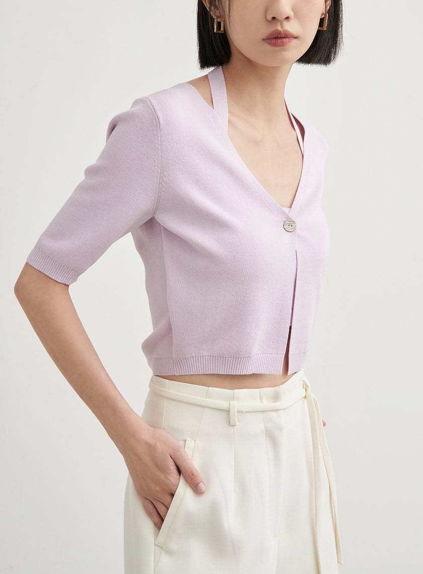 假兩件短版針織短袖上衣