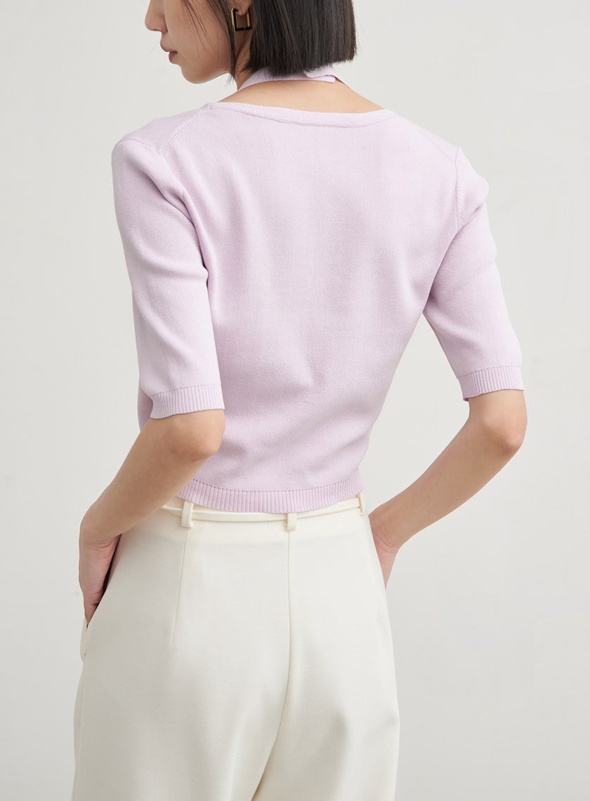 假兩件短版針織短袖上衣