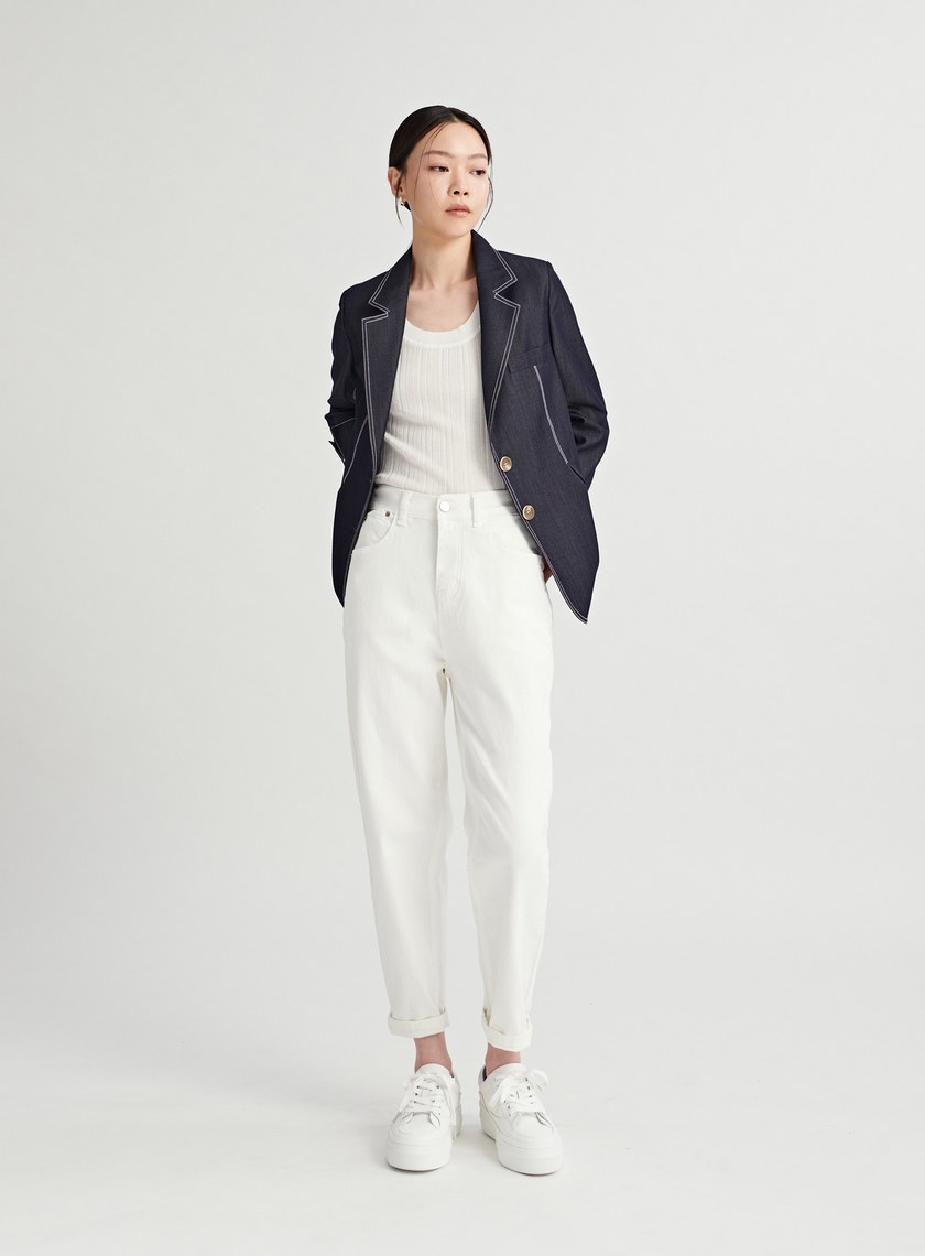 U領坑條針織短袖上衣