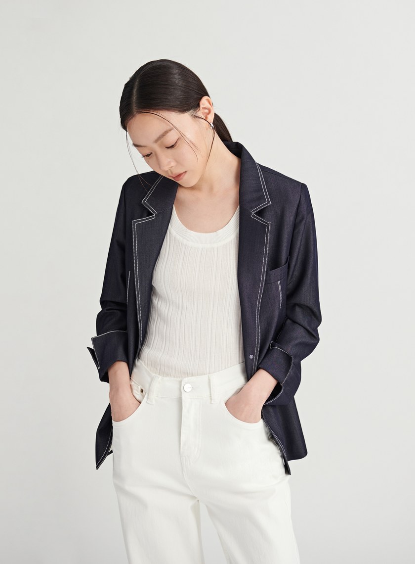 U領坑條針織短袖上衣