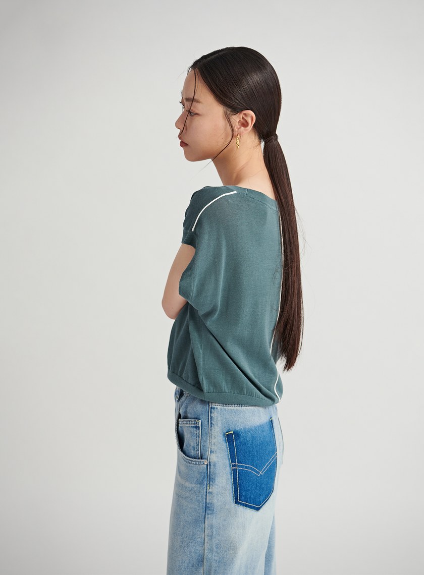 撞色細節落肩針織上衣