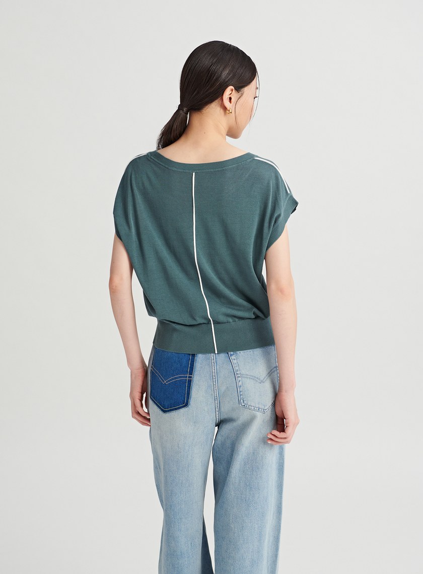 撞色細節落肩針織上衣