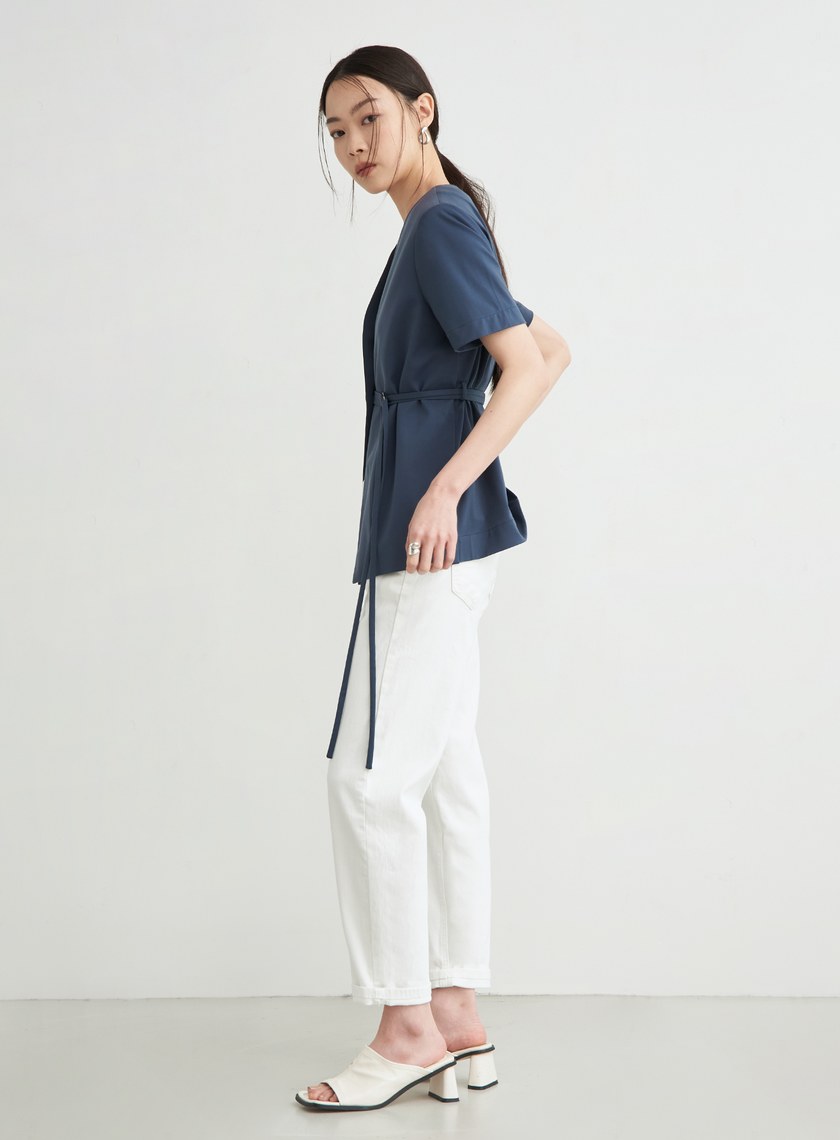 舒適無領單釦西裝外套