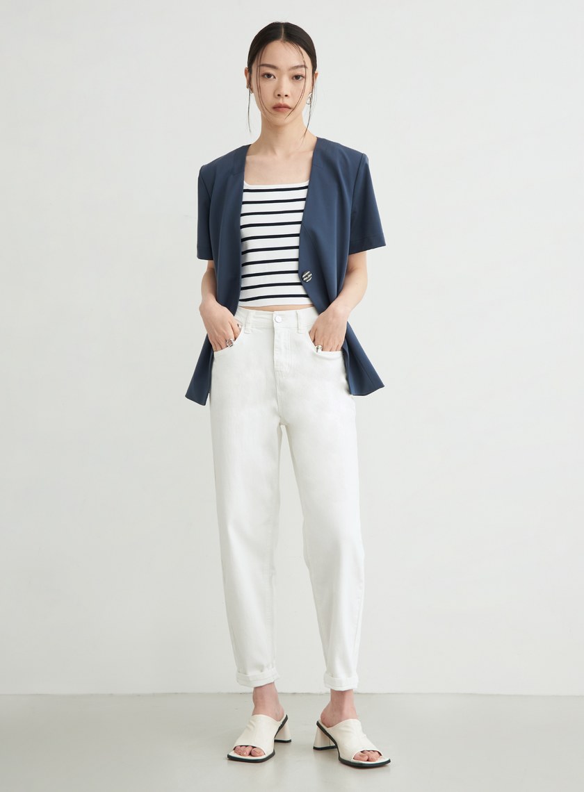 舒適無領單釦西裝外套